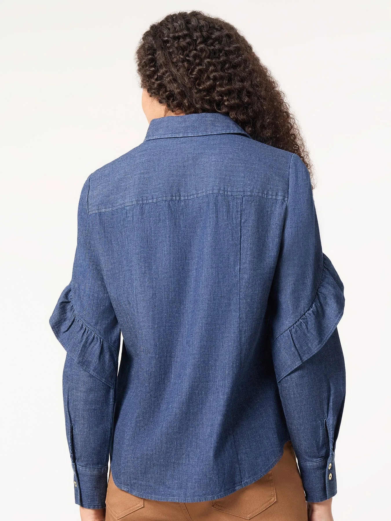 Button-Front Ruffle Sleeve Denim Shirt sold by Jones New York product image thumbnail 3