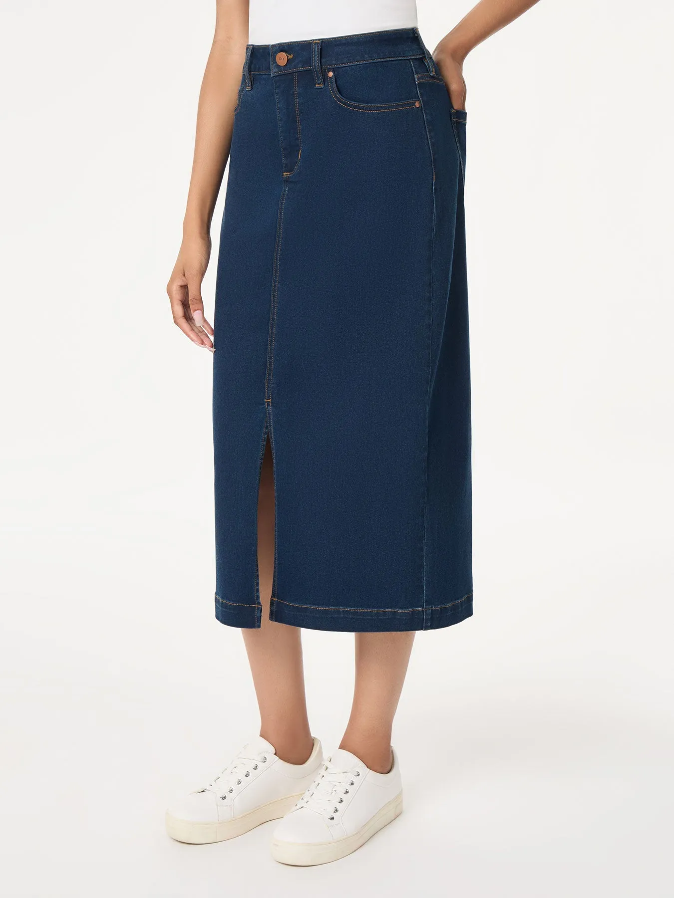 Midi Denim Front Slit Skirt, West Point Wash sold by Jones New York product image thumbnail 2