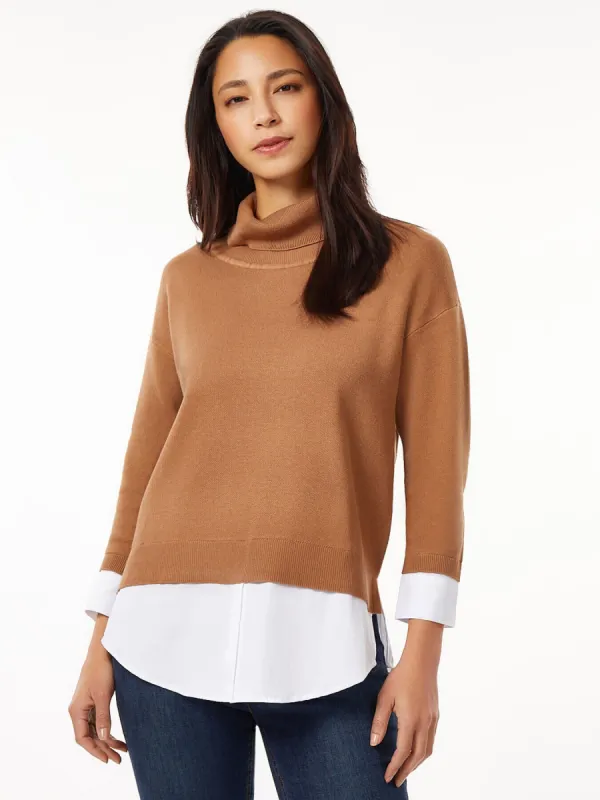 Turtleneck Sweater Woven Shirt Combo Top sold by Jones New York
