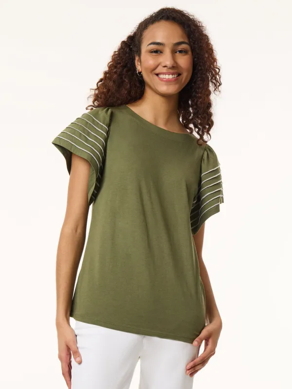 Plus Size Flutter Short-Sleeve Top, Cotton Modal sold by Jones New York