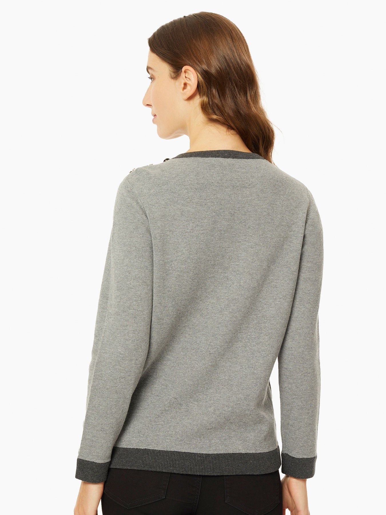 Colorblock Crew Neck Button Detail Sweater sold by Jones New York product image thumbnail 3