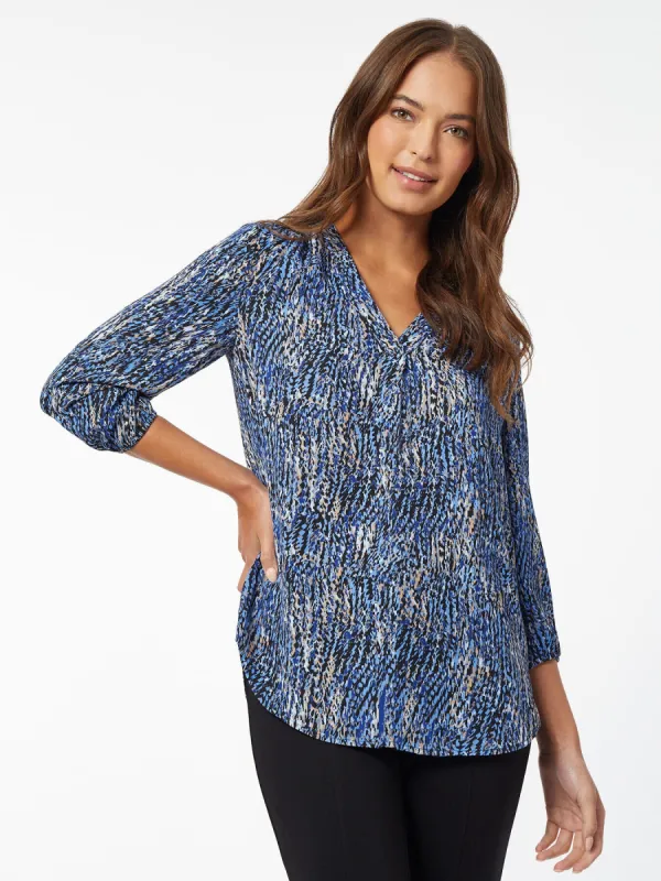 Printed V-Neck Pleated Kelly Blouse sold by Jones New York