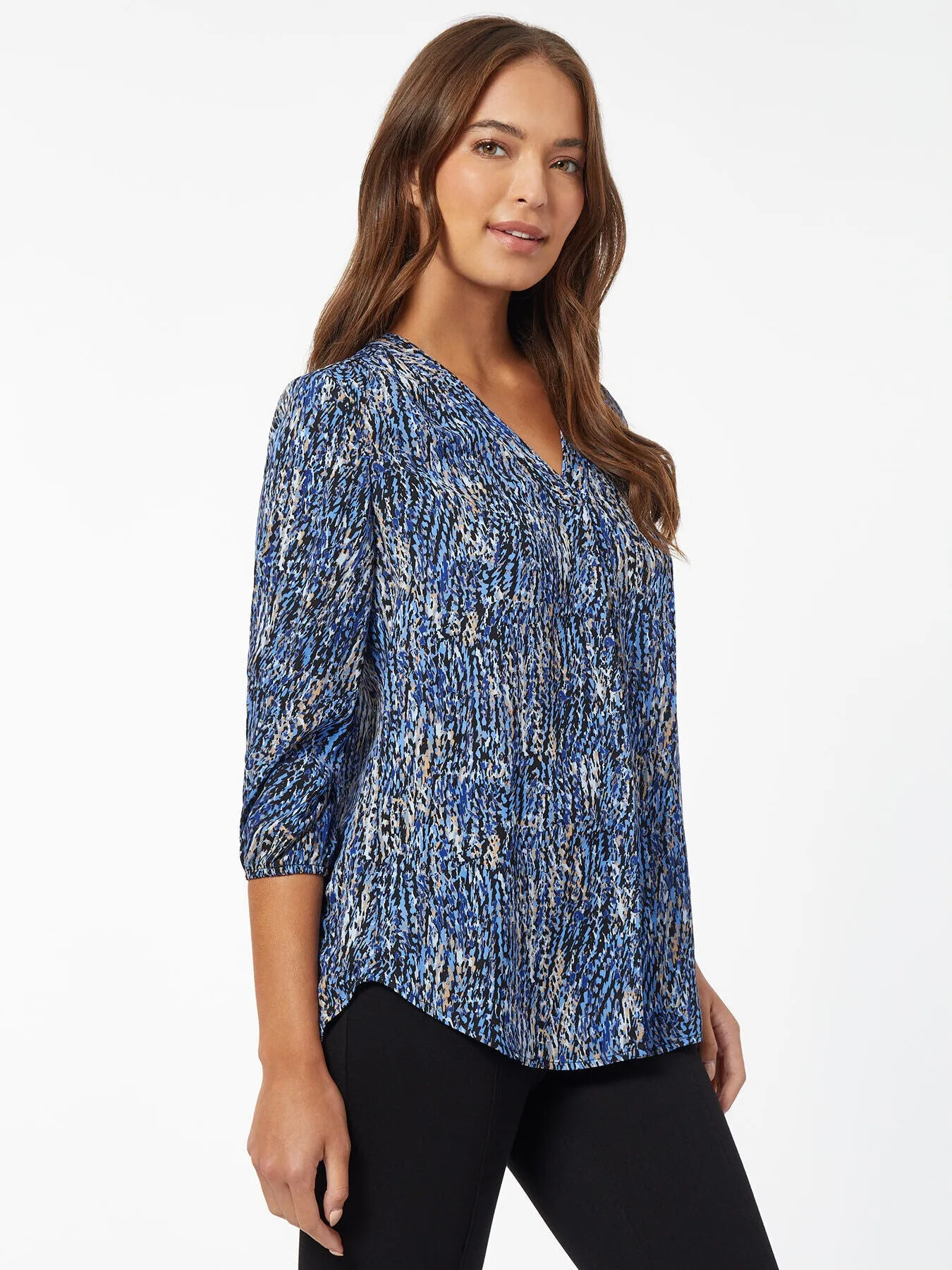 Printed V-Neck Pleated Kelly Blouse sold by Jones New York product image thumbnail 2
