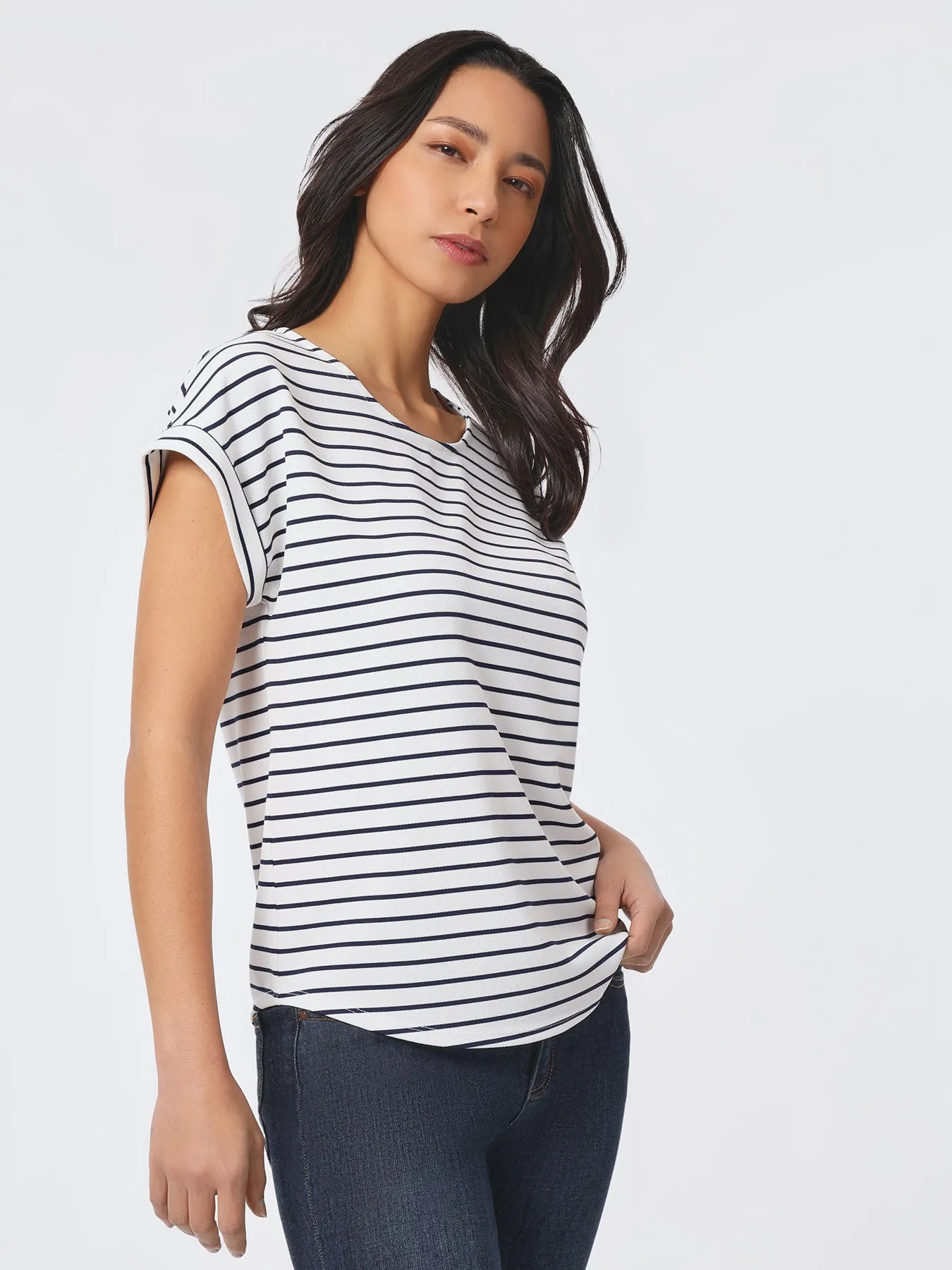 Plus Size Striped Pique Pullover Tee sold by Jones New York product image thumbnail 2