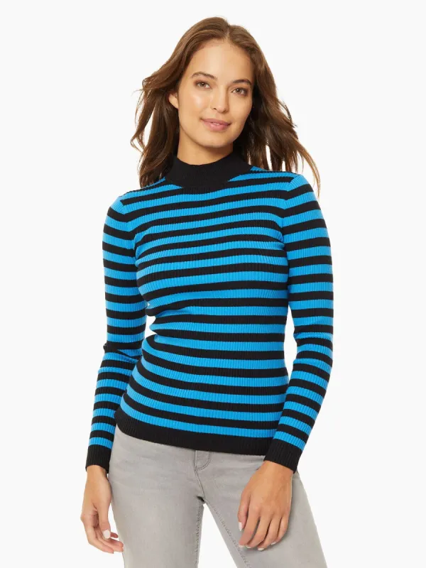 Striped Mock Neck Ribbed Knit Sweater sold by Jones New York