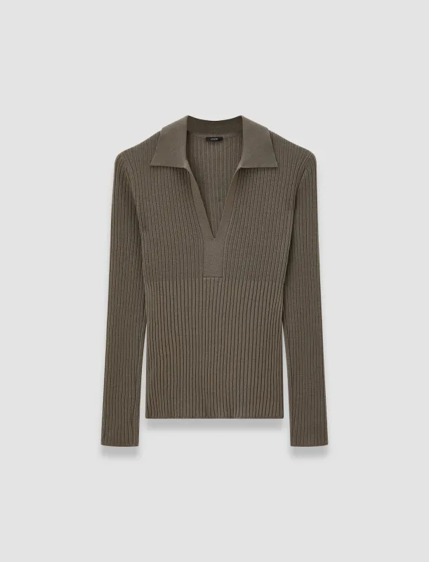 Merino Rib Knit Polo Top sold by Joseph