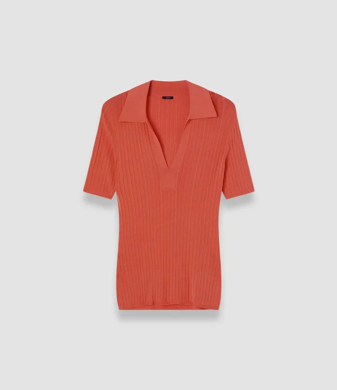 Viscose Rib Knit Polo Top sold by Joseph