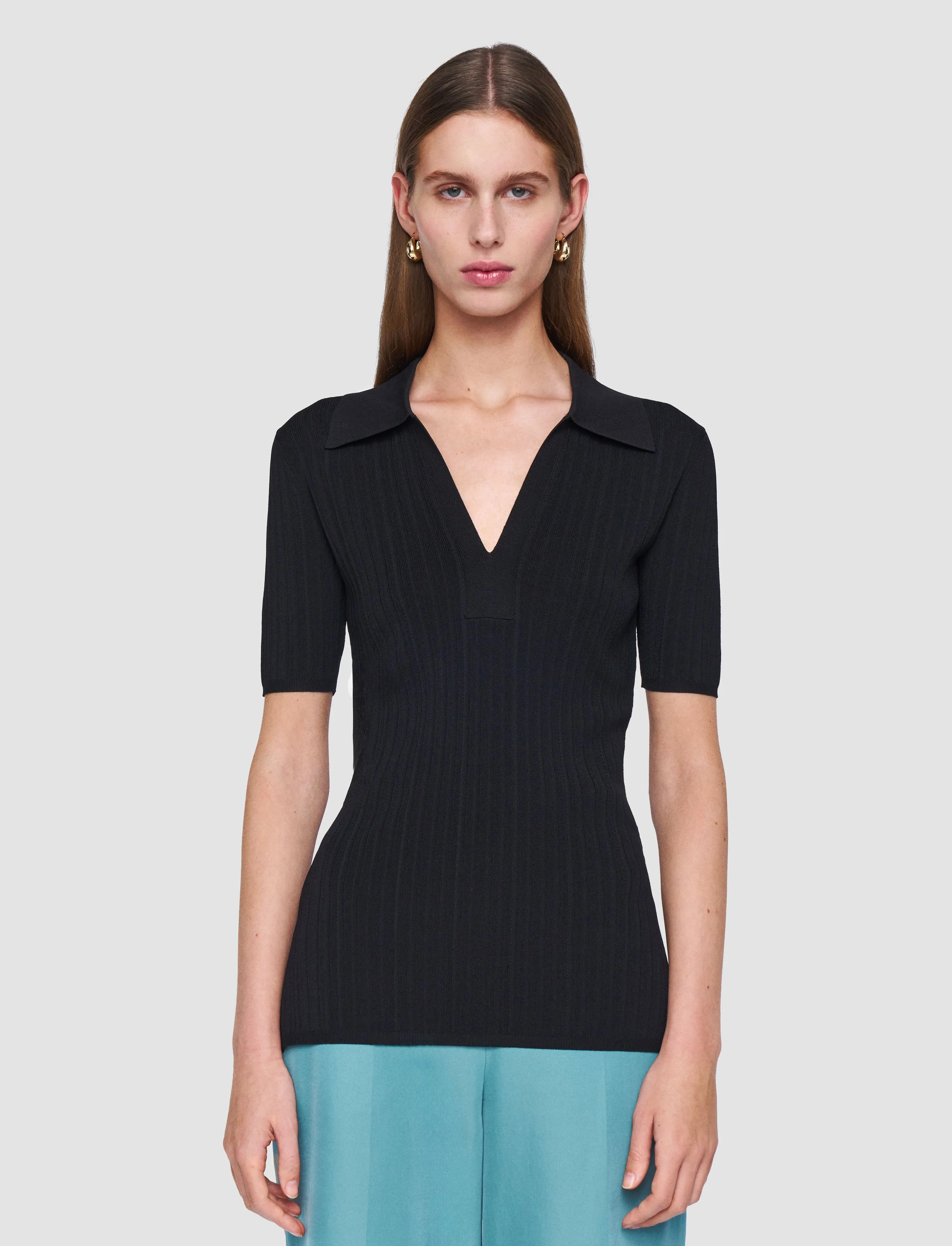 Viscose Rib Knit Polo Top sold by Joseph product image thumbnail 3