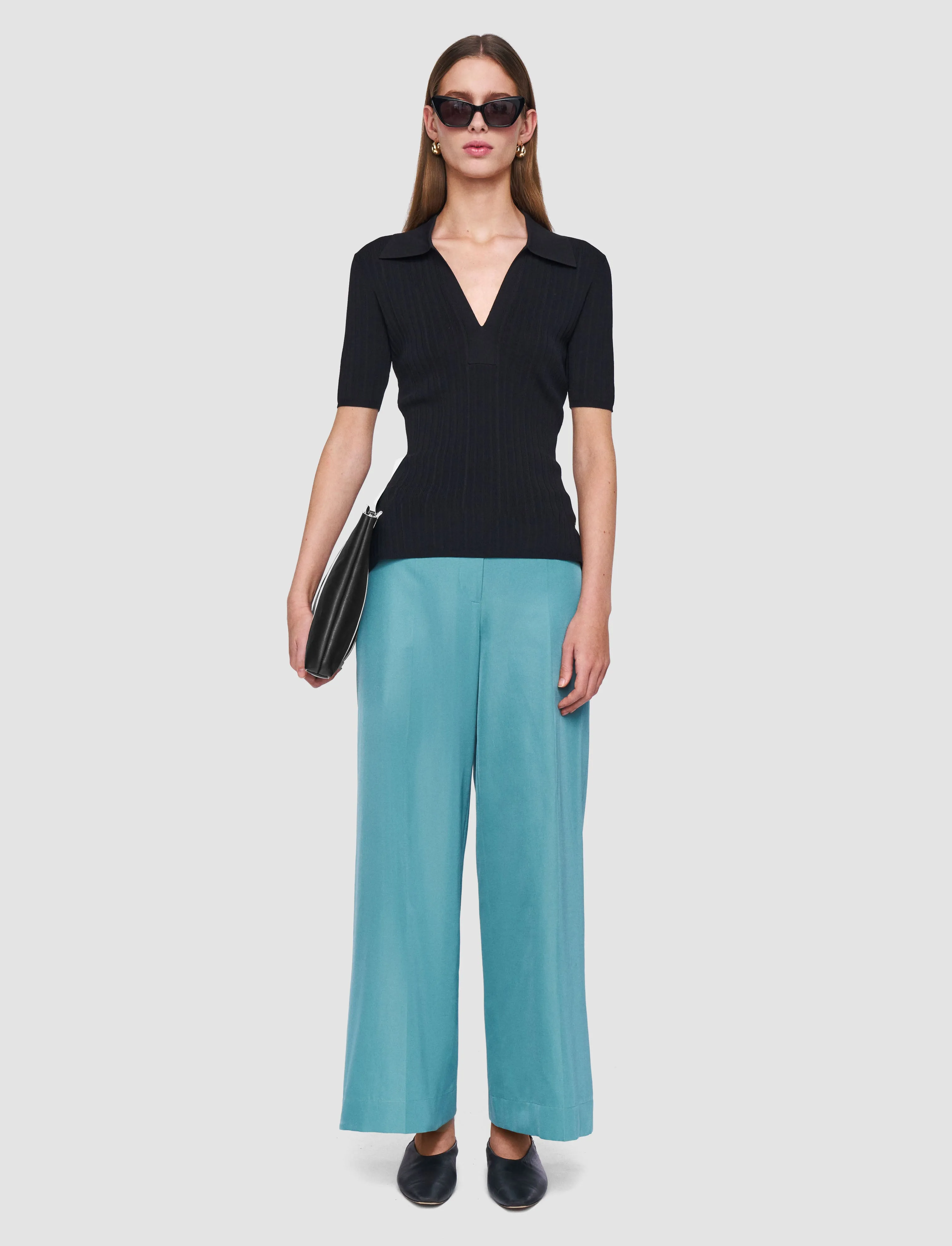 Viscose Rib Knit Polo Top sold by Joseph product image thumbnail 2