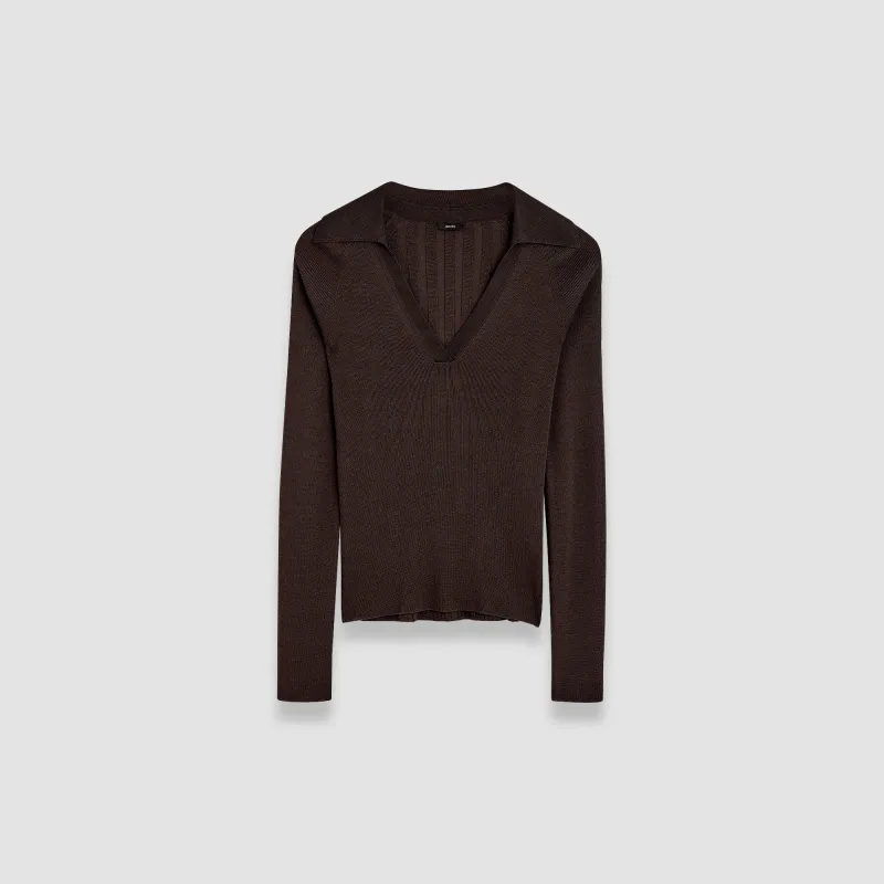 Satiny Rib Knit Polo Top made by Joseph