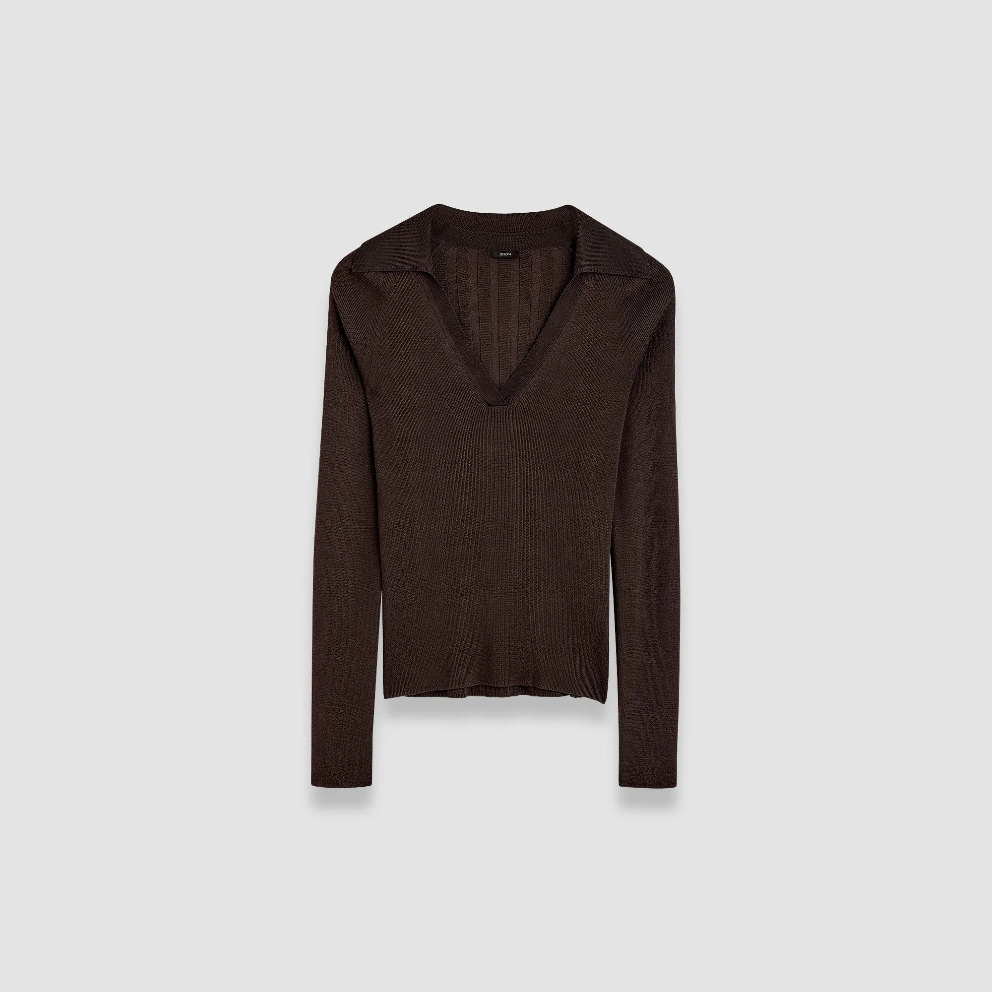 Satiny Rib Knit Polo Top sold by Joseph