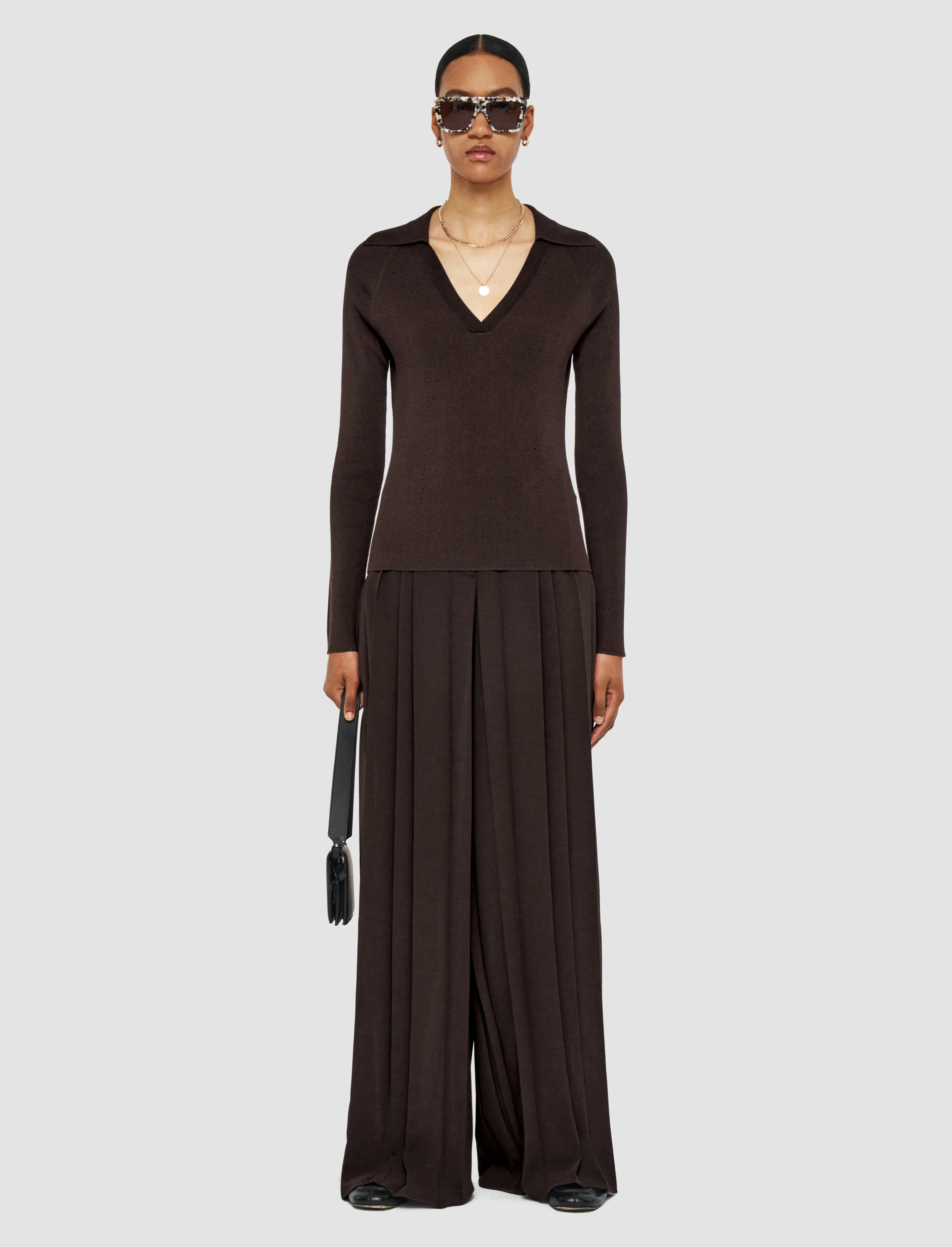 Satiny Rib Knit Polo Top sold by Joseph product image thumbnail 2