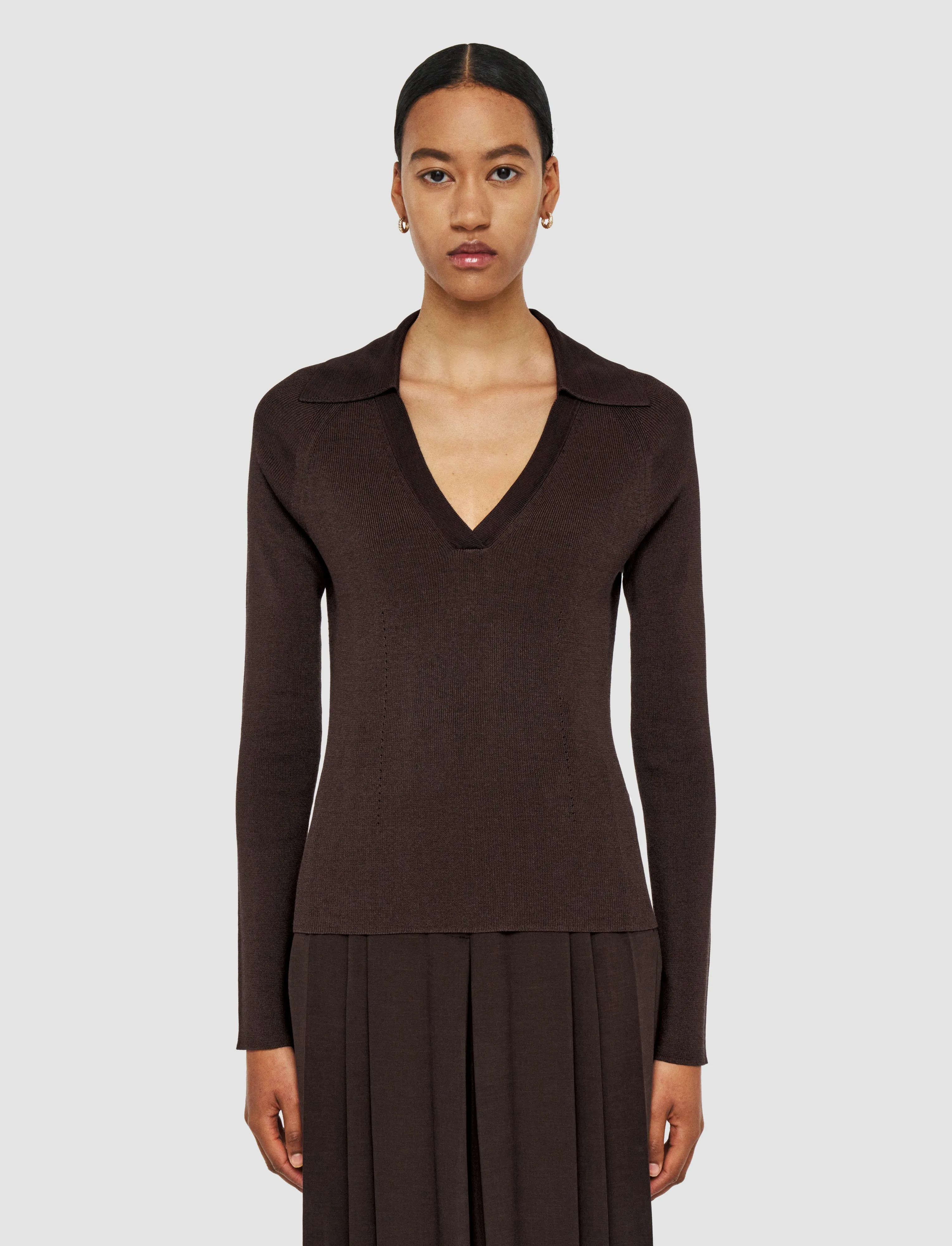 Satiny Rib Knit Polo Top sold by Joseph product image thumbnail 3