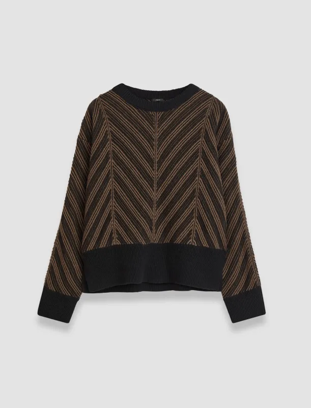 Chevron Ribbed Round Neck Jumper made by Joseph