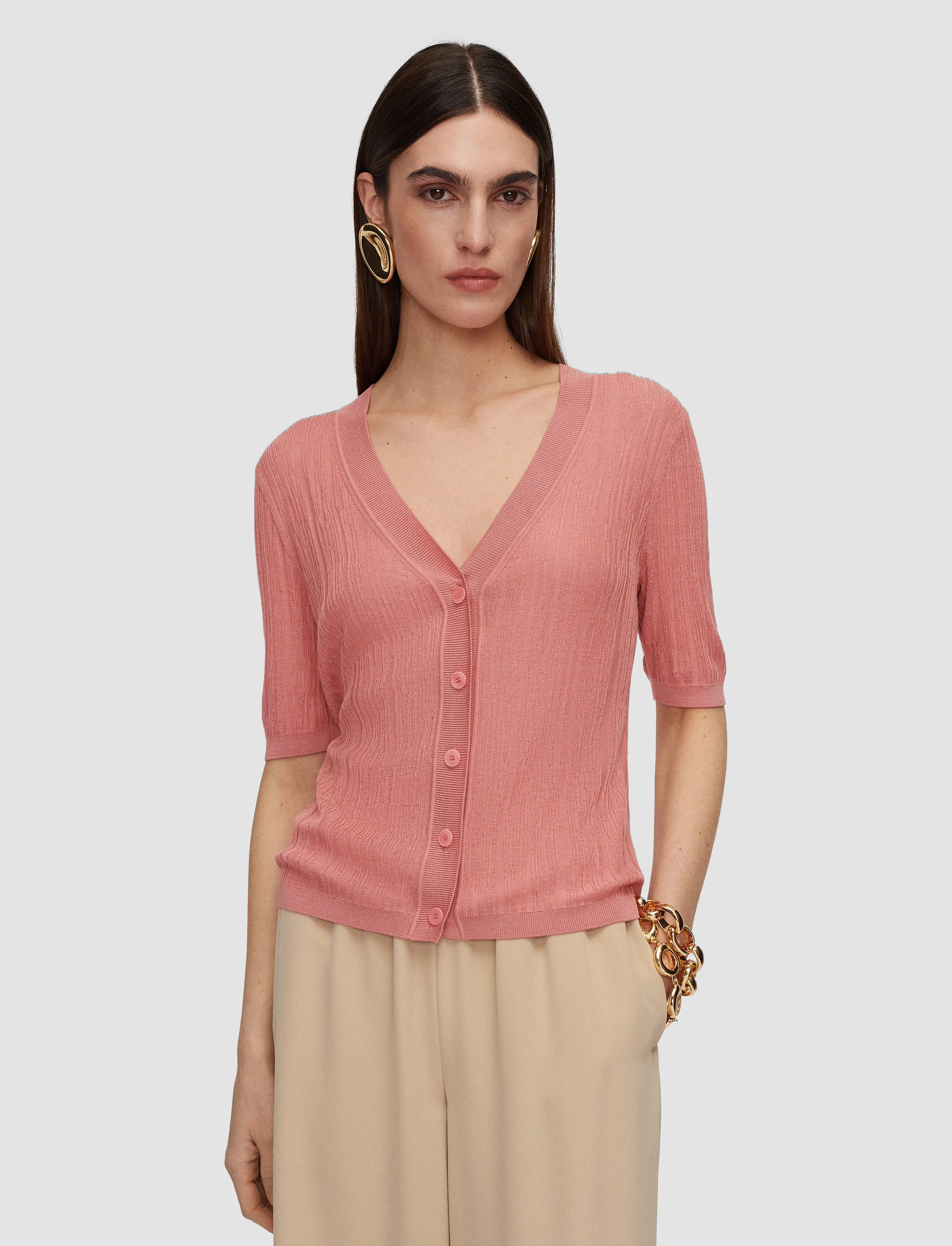 Sens Silk Cotton Rib Short Sleeve Cardigan sold by Joseph product image thumbnail 3
