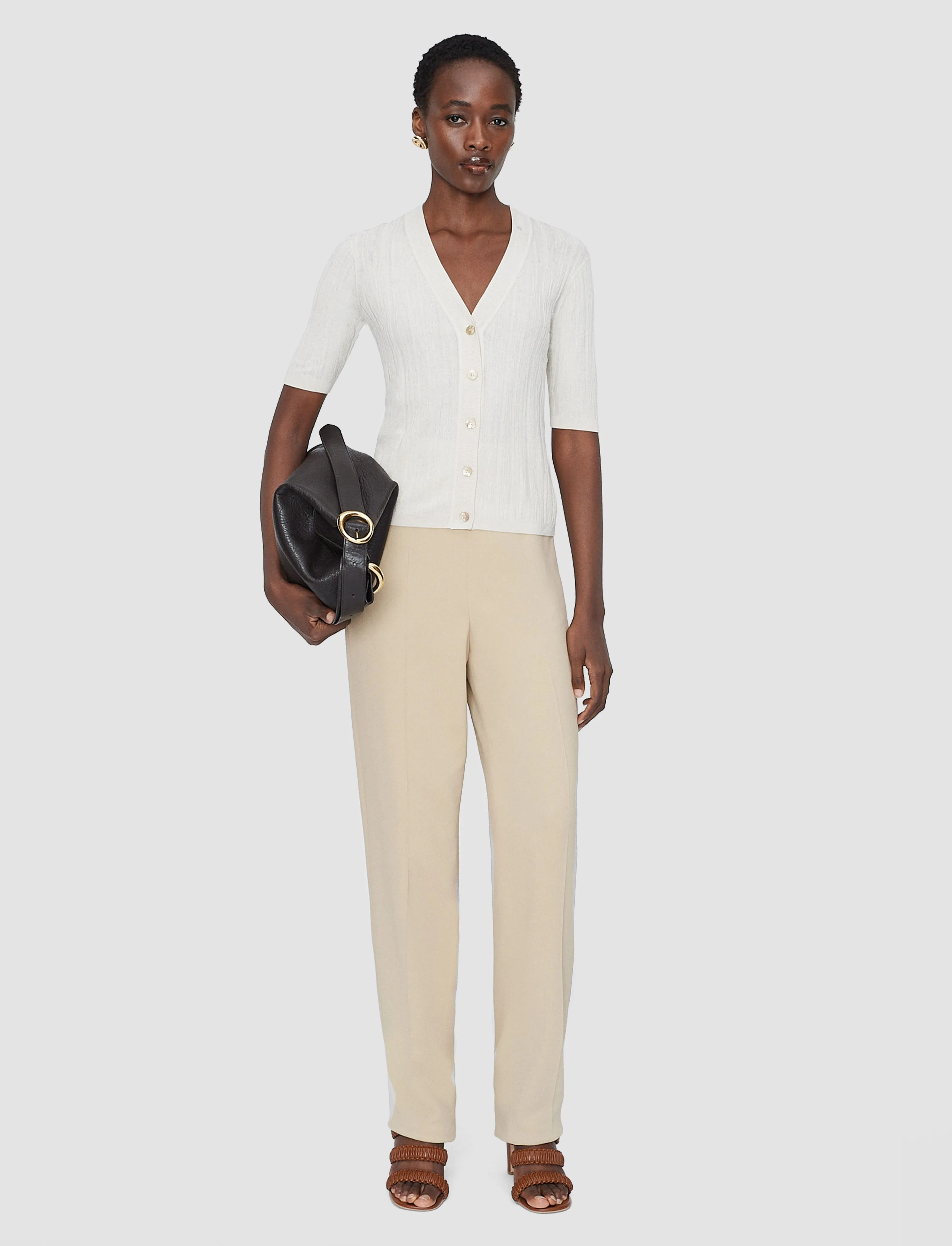 Sens Silk Cotton Rib Short Sleeve Cardigan sold by Joseph