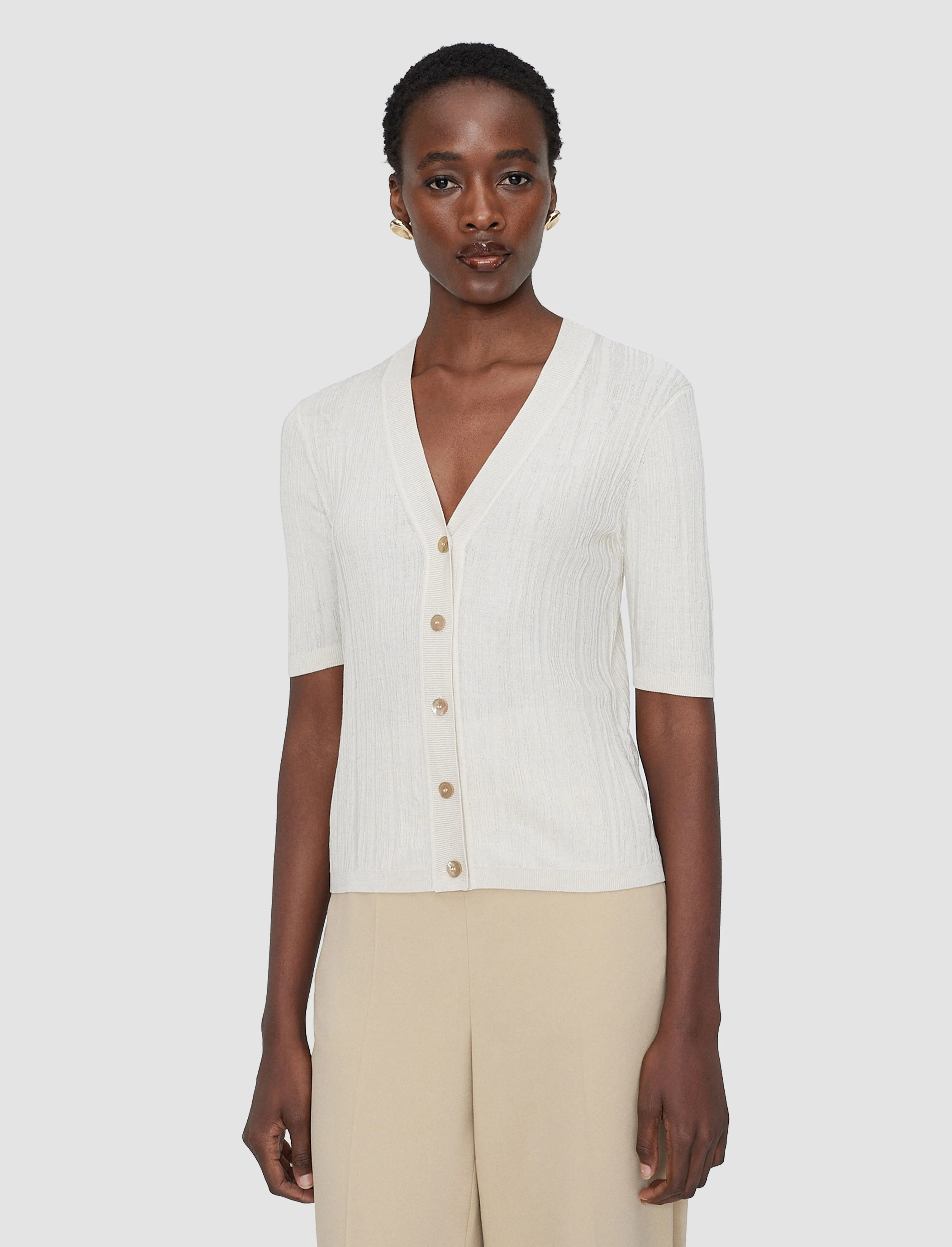 Sens Silk Cotton Rib Short Sleeve Cardigan sold by Joseph product image thumbnail 2