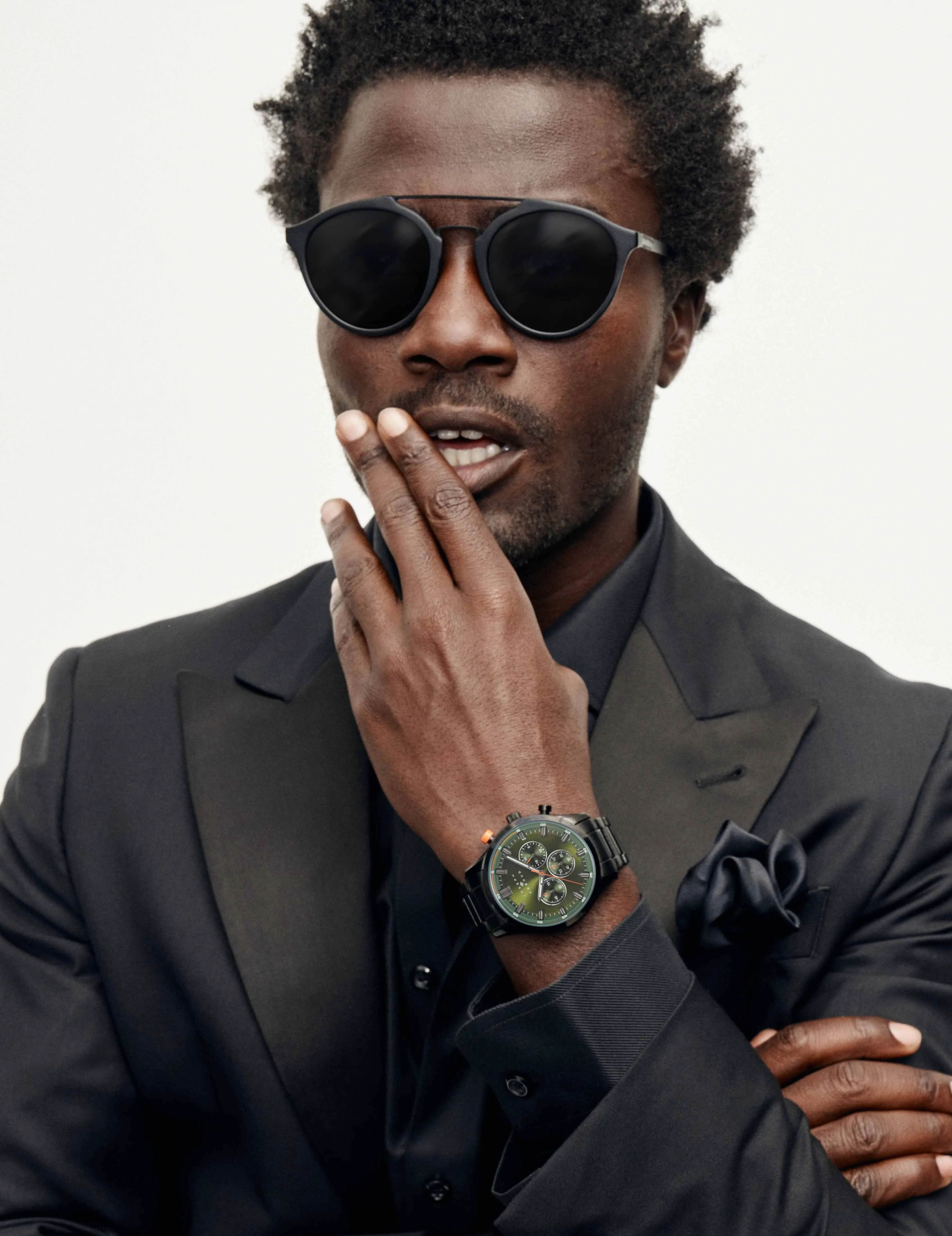 Black Round Double-Brow Bar Sunglasses sold by Joseph Abboud