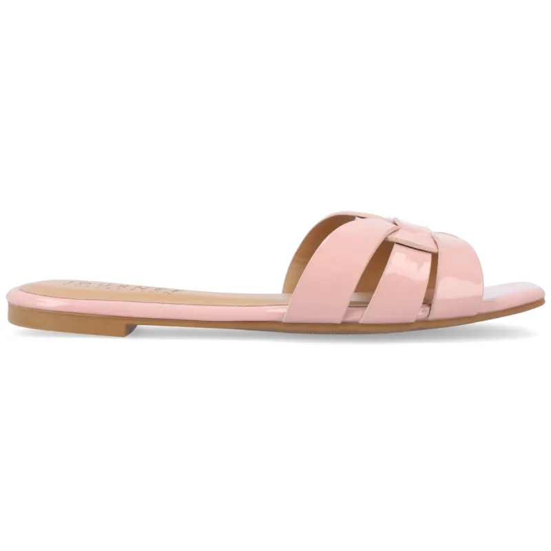 ARRINA SLIDE SANDALS IN BASIC PATENT sold by Journee Collection