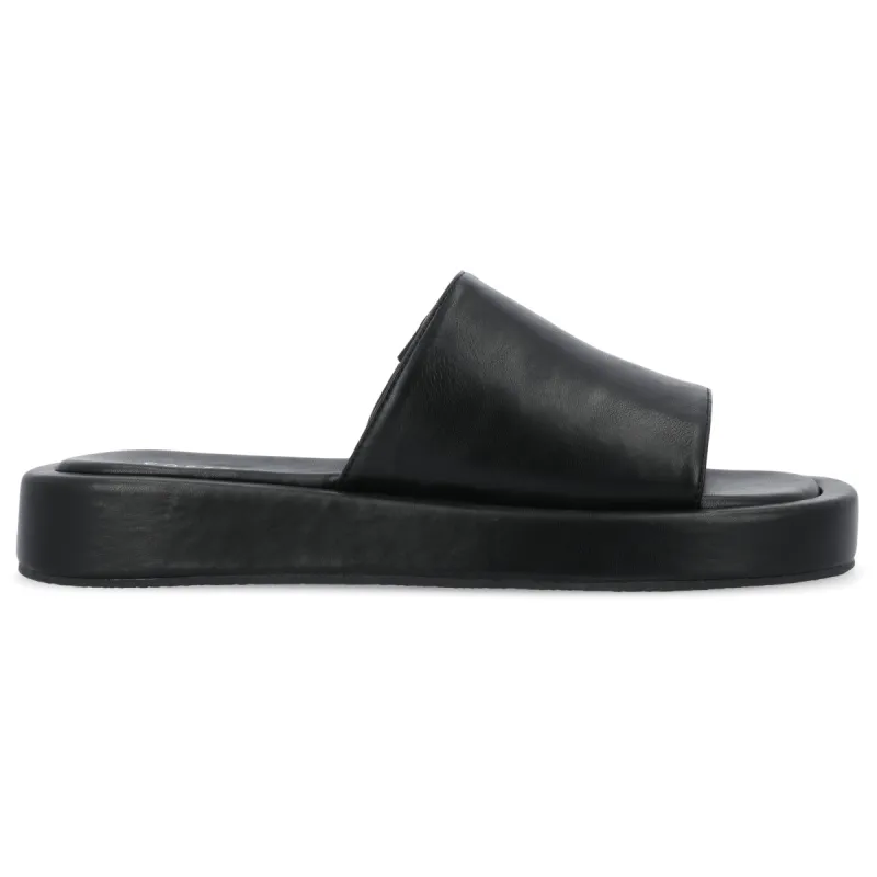 DENRIE SLIDE SANDALS IN FAUX LEATHER made by Journee Collection