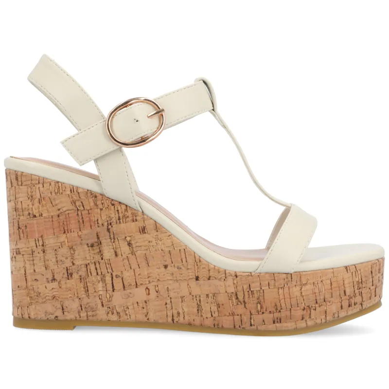 MATILDAA CORK WEDGE HEEL SANDALS IN VEGAN LEATHER sold by Journee Collection