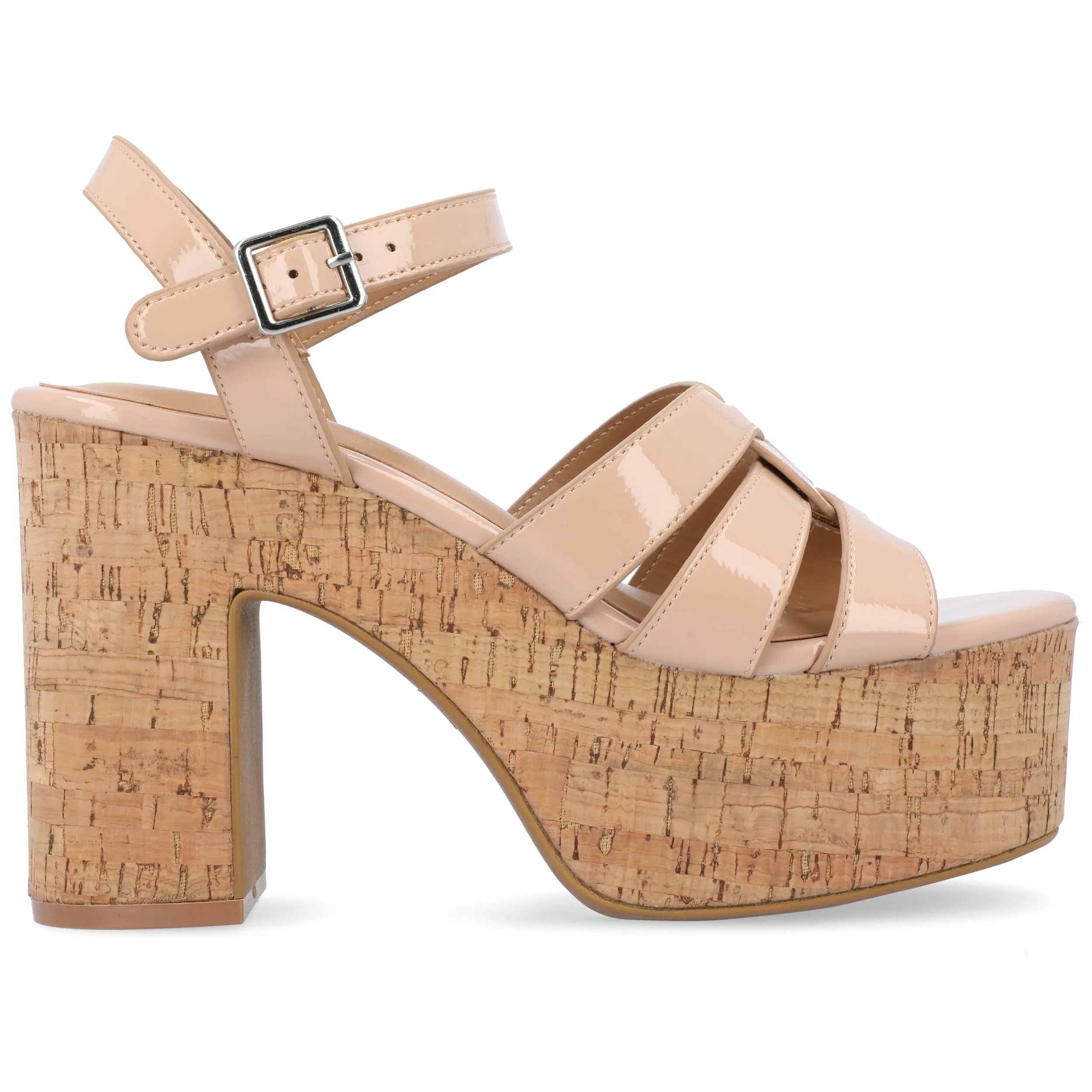 JANIA BLOCK HEELED SANDALS IN PATENT sold by Journee Collection