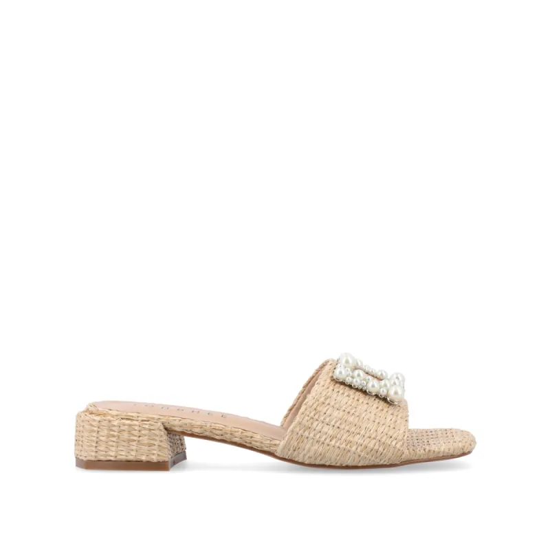 JUSTINA HEELED SANDALS IN FAUX RAFFLA sold by Journee Collection