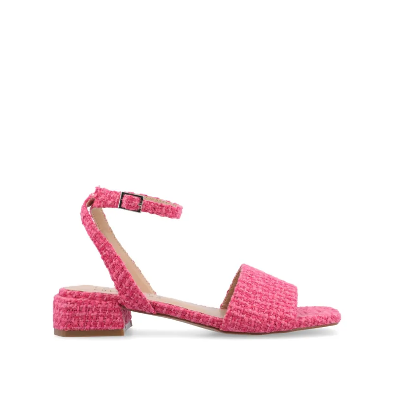 ADLEEY STRAPPY LOW BLOCK HEELS IN TWEED sold by Journee Collection