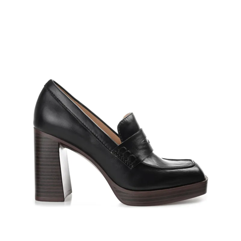 EZZEY LOAFER BLOCK HEELS IN FAUX LEATHER sold by Journee Collection