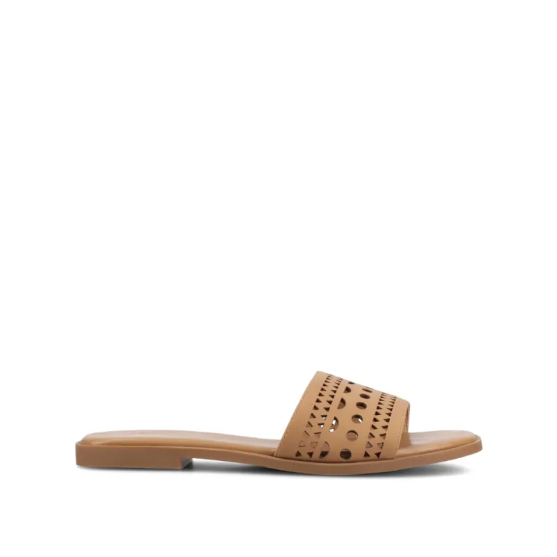 BRODIE SLIDE SANDALS IN FAUX LEATHER sold by Journee Collection