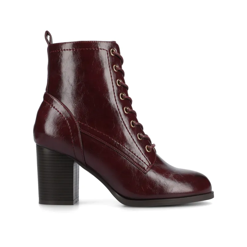 BAYLOR VEGAN LEATHER LACE-UP BOOTIES IN WIDE made by Journee Collection