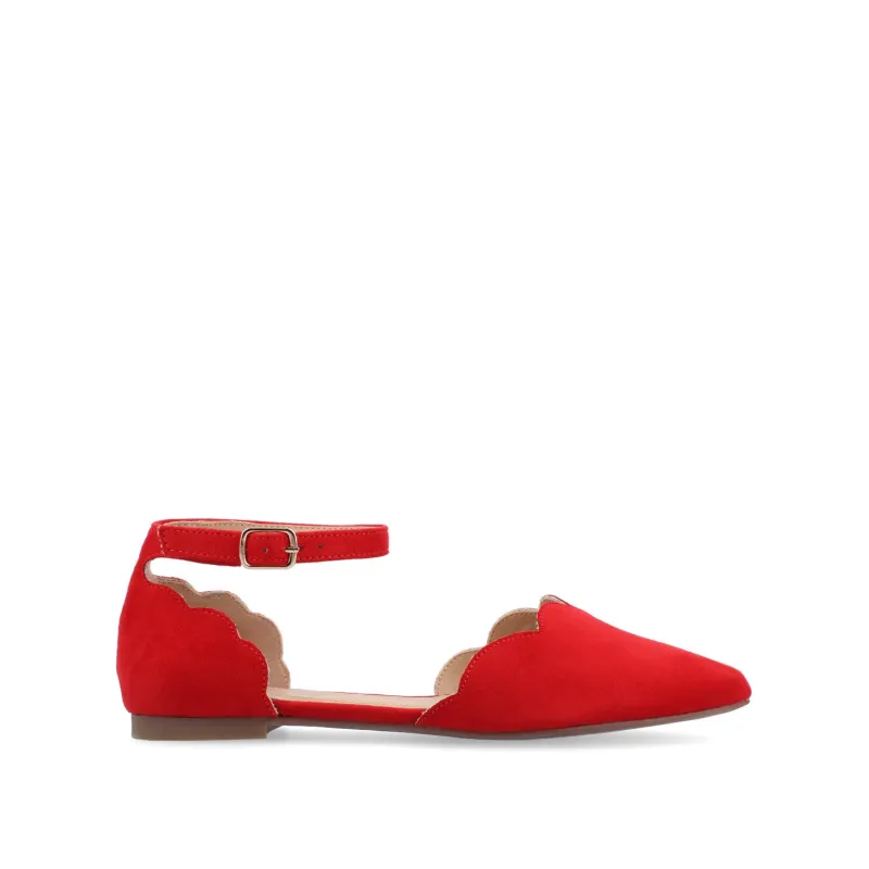 LANA SCALLOPED D'ORSAY FLAT IN FAUX SUEDE - Red sold by Journee Collection