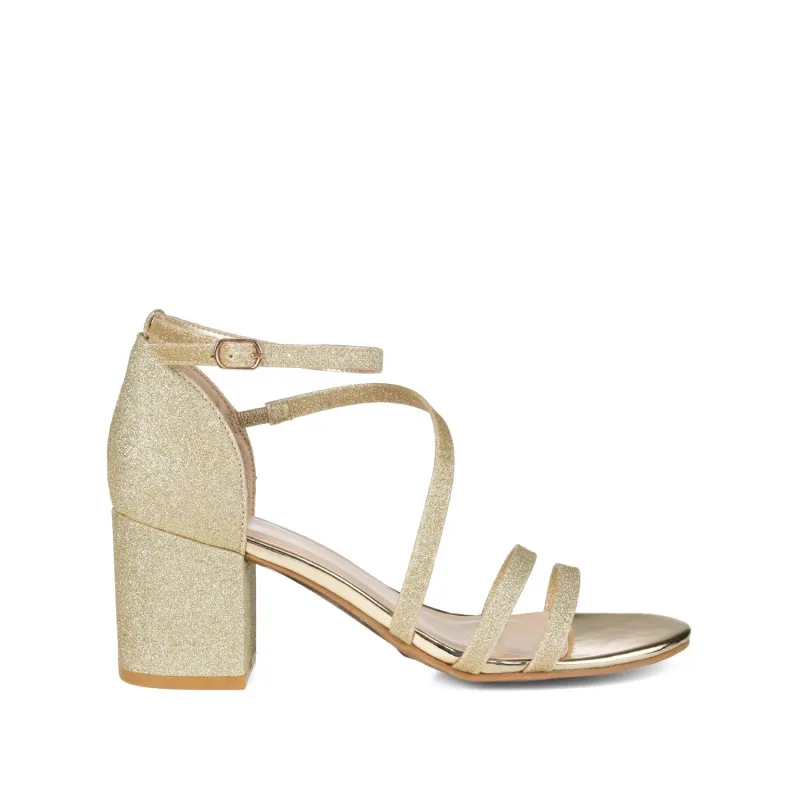 BELLA STRAPPY HEELS IN GLITTER - Gold Glitter sold by Journee Collection