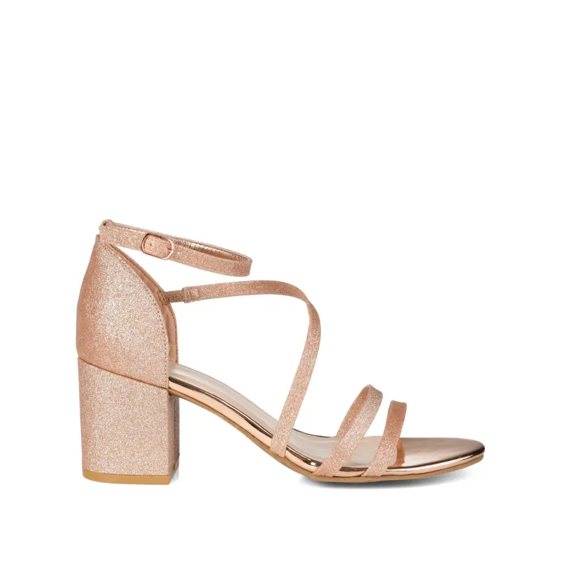 BELLA STRAPPY HEELS IN GLITTER - Rose Gold Glitter sold by Journee Collection