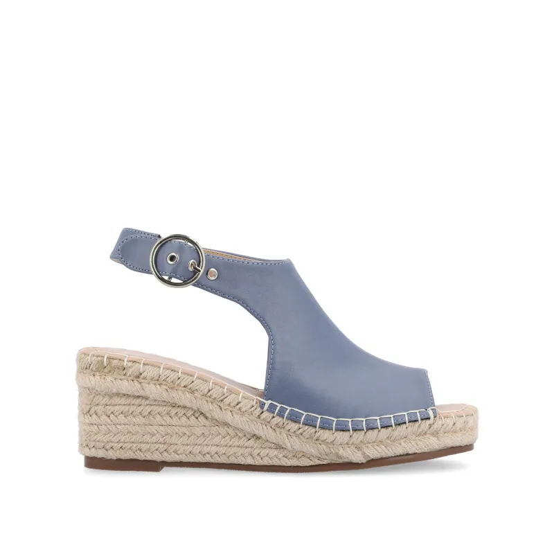 CREW ESPADRILLE WEDGE HEELED SANDALS - Blue PU sold by Journee Collection