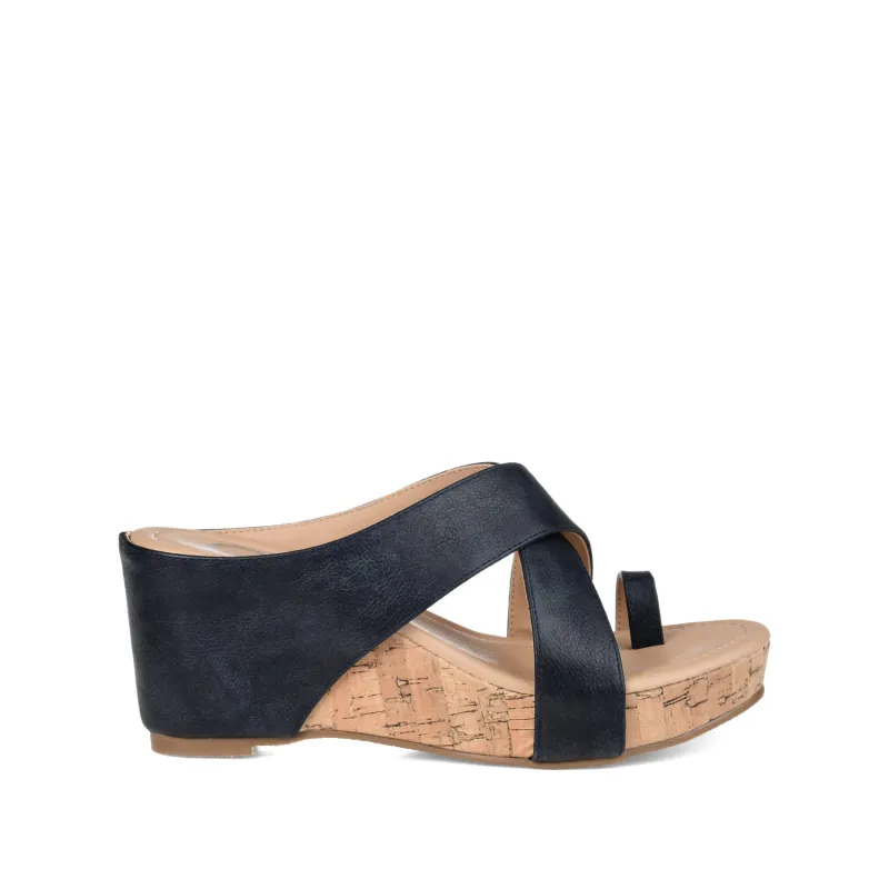 RAYNA WEDGE HEELED SANDAL IN VEGAN LEATHER - Navy Nubuck sold by Journee Collection