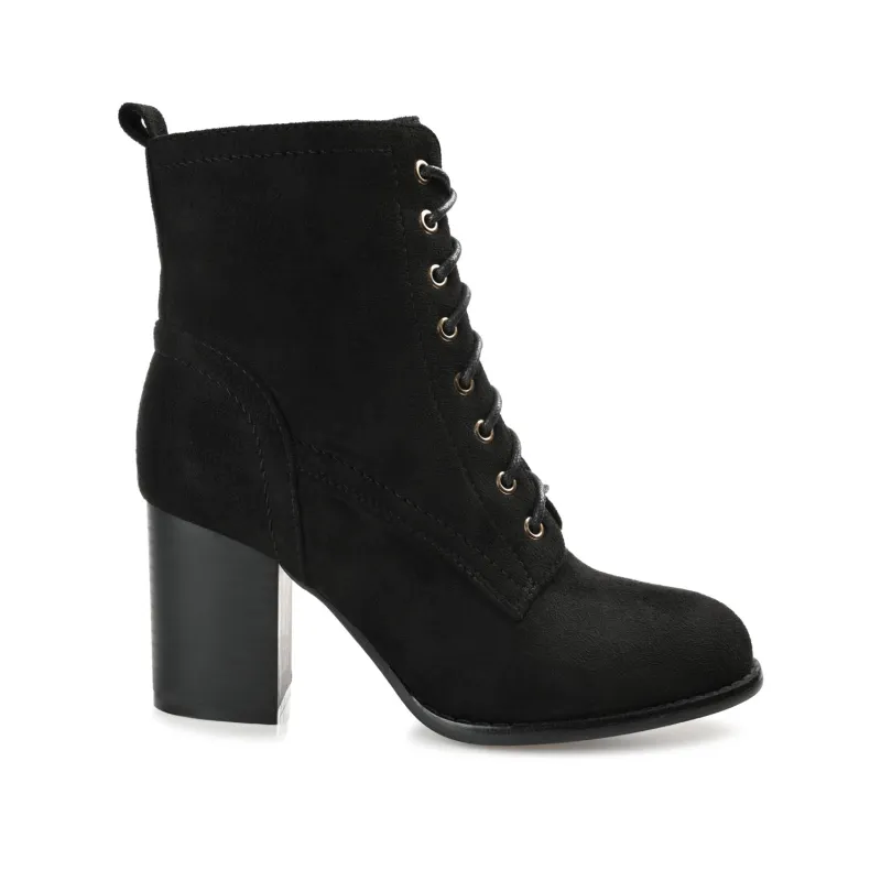 BAYLOR LACE-UP BOOTIES IN FAUX SUEDE - Black Faux Suede made by Journee Collection