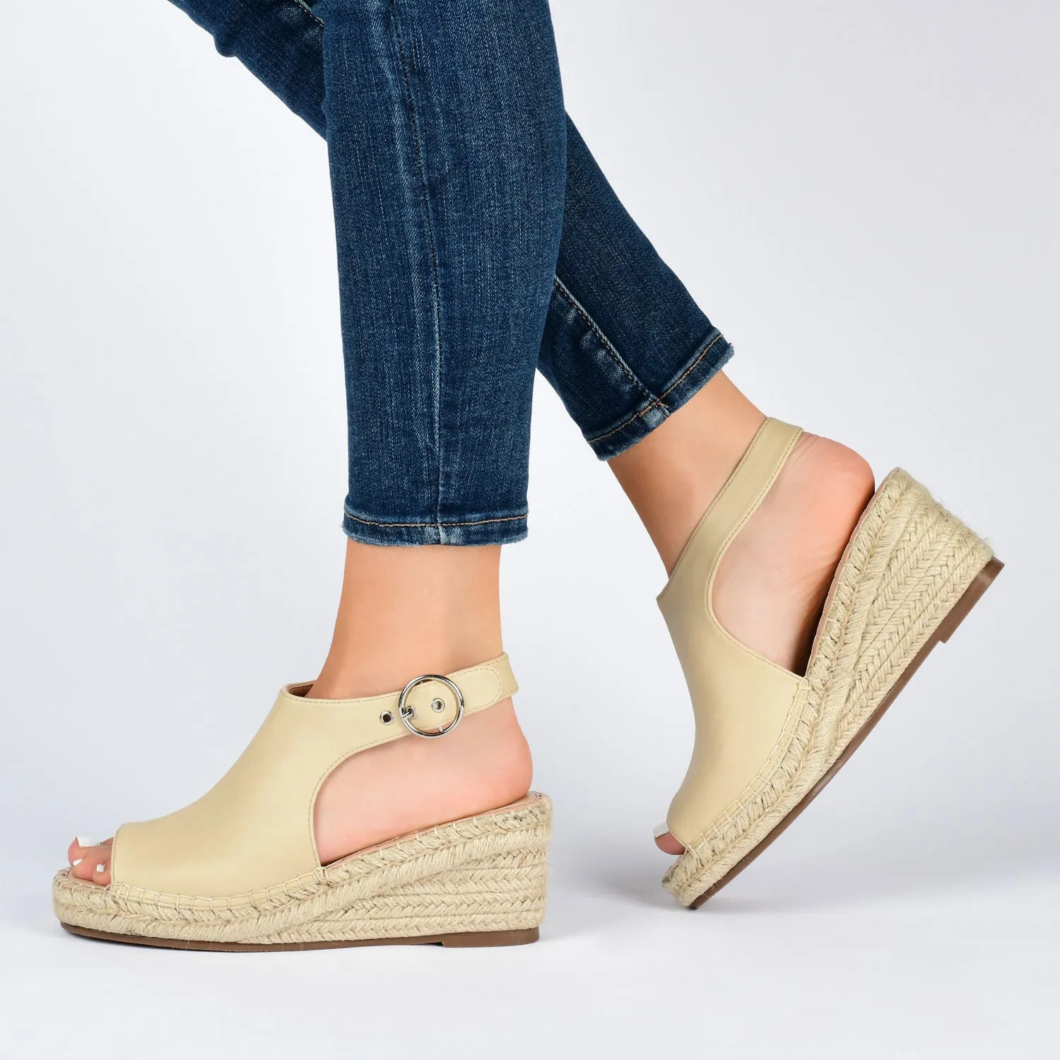 CREW ESPADRILLE WEDGE HEELED SANDALS - Nude PU sold by Journee Collection product image thumbnail 2