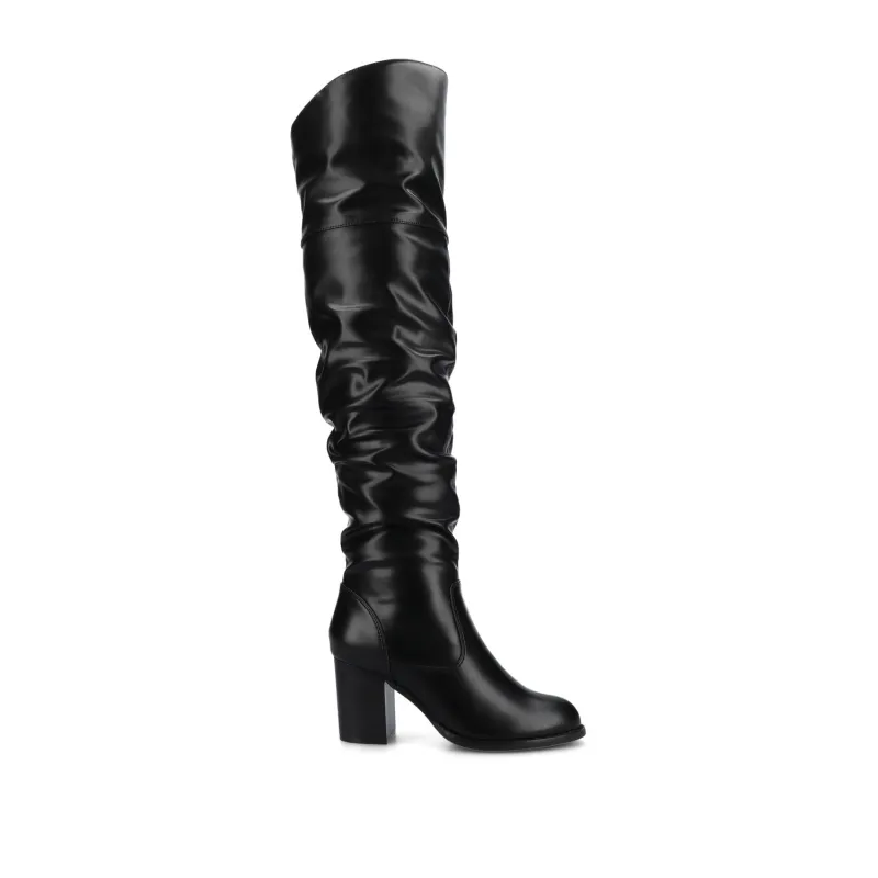 KAISON THIGH HIGH BOOTS IN FAUX SUEDE - Black PU sold by Journee Collection