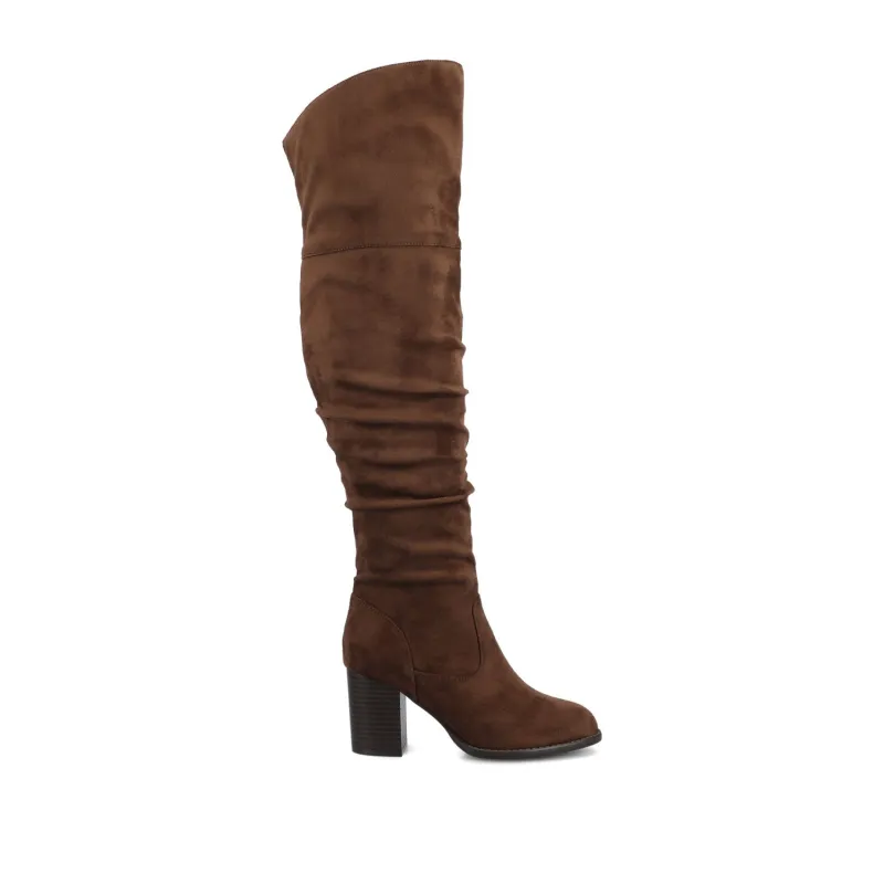 KAISON THIGH HIGH BOOTS IN FAUX SUEDE - Chocolate Suede sold by Journee Collection