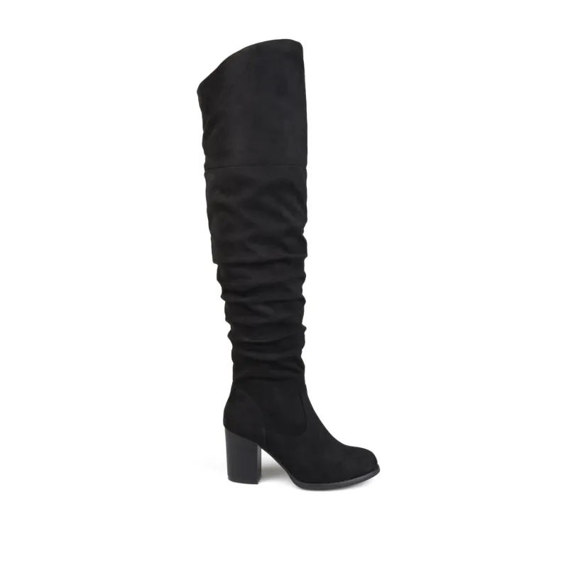 KAISON THIGH HIGH BOOTS IN X-WIDE CALF - Black Faux Suede made by Journee Collection