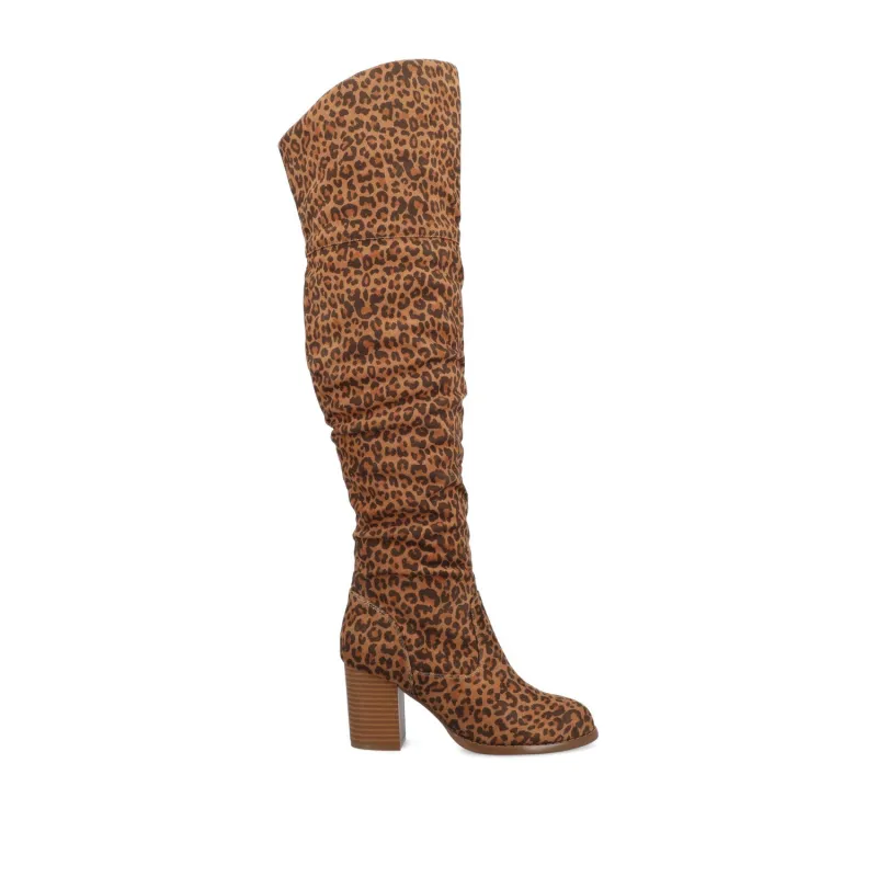 KAISON THIGH HIGH BOOTS IN X-WIDE CALF - Leopard Faux Suede sold by Journee Collection