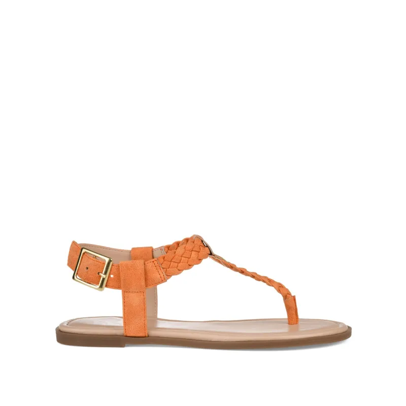 GENEVIVE T-STRAP SANDALS IN VEGAN LEATHER - Orange sold by Journee Collection