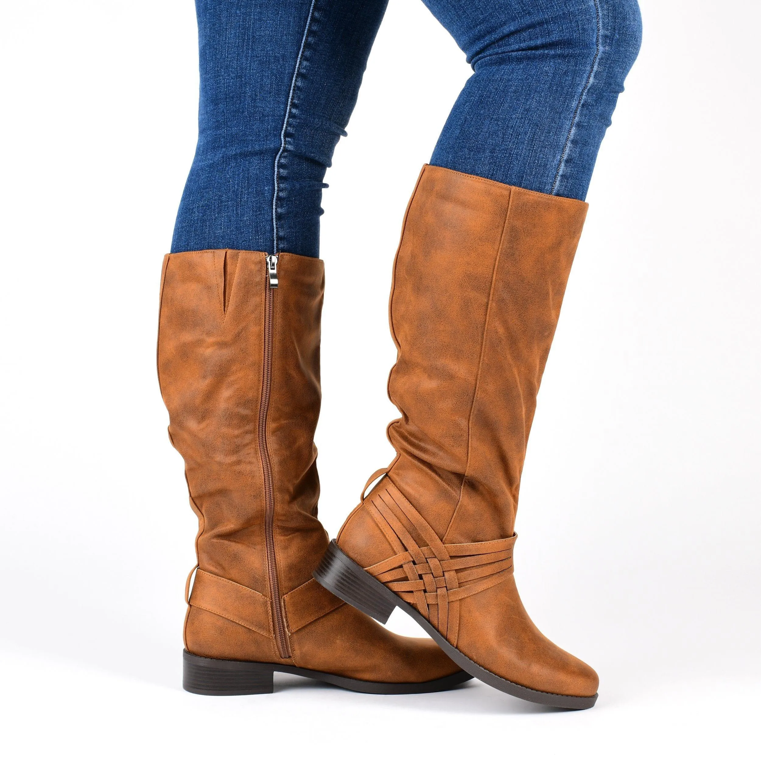 MEG RIDING BOOTS IN WIDE CALF - Cognac PU sold by Journee Collection product image thumbnail 2