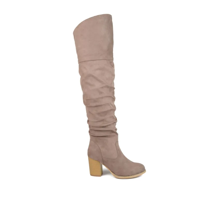 KAISON THIGH HIGH BOOTS IN FAUX SUEDE - Taupe Suede made by Journee Collection