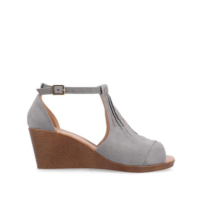 KEDZIE WEDGE HEELED SANDALS IN FAUX SUEDE - Grey Faux Suede sold by Journee Collection