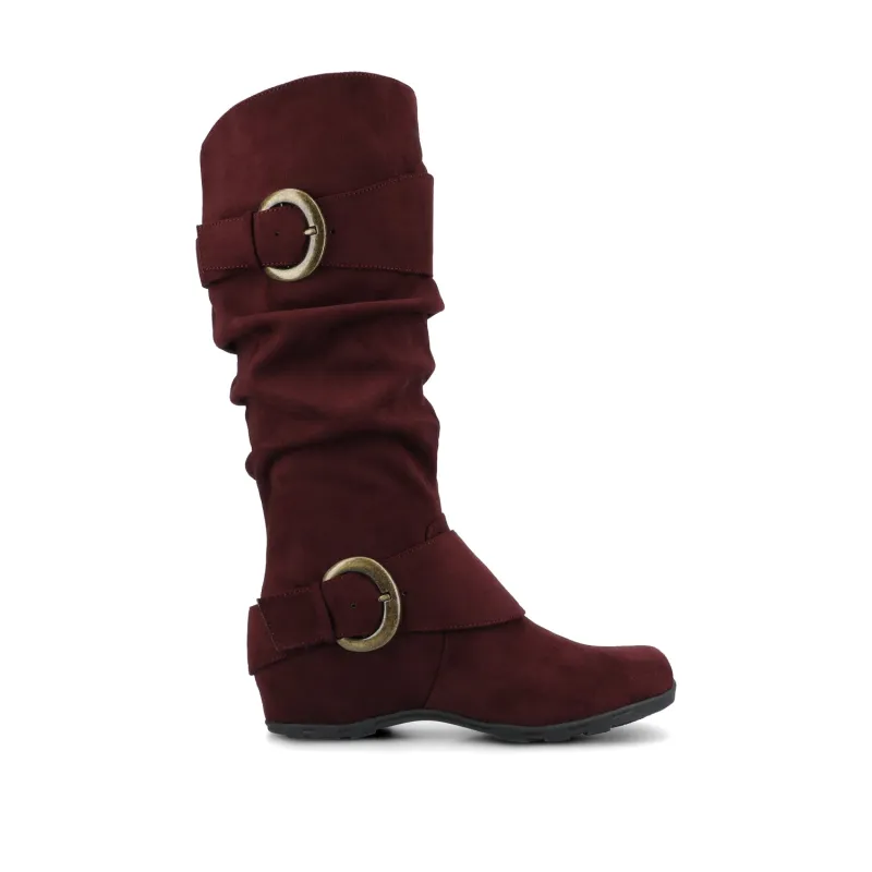 JESTER KNEE HIGH BOOTS IN WIDE CALF - Oxblood Faux Suede sold by Journee Collection
