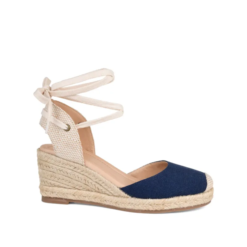 MONTE ESPADRILLE WEDGE SANDALS IN CANVAS - Navy Blue Fabric sold by Journee Collection