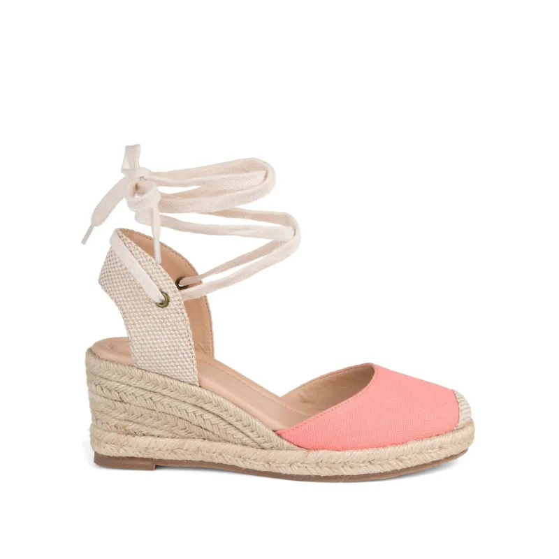 MONTE ESPADRILLE WEDGE SANDALS IN CANVAS - Coral Fabric sold by Journee Collection