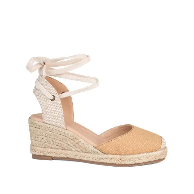 MONTE ESPADRILLE WEDGE SANDALS IN CANVAS - Tan Fabric sold by Journee Collection